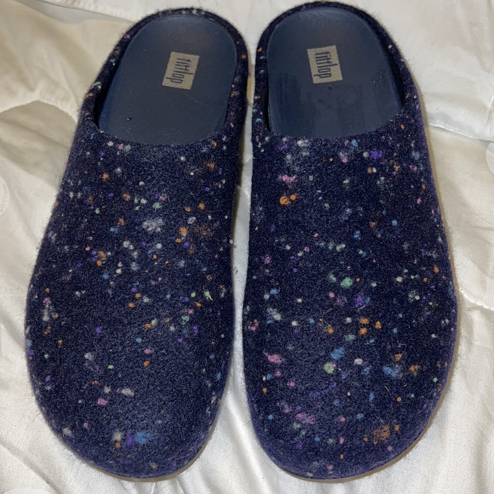 FitFlop Women's Shuv Felt Slipper Clog size 8 Navy blue speckled felt